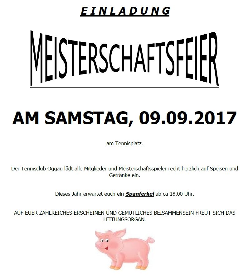 Einladung Meisterschaftsfeier 2017